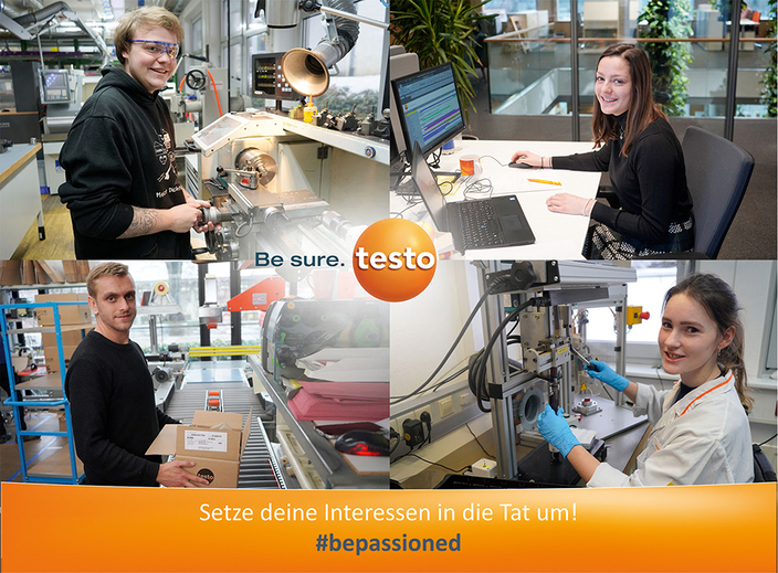 Auszubildende in verschiedenen Bereichen, Bildaufschrift: Setze deine Interessen in die Tat um! Auszubildende in verschiedenen Bereichen, Bildaufschrift: Setze deine Interessen in die Tat um!