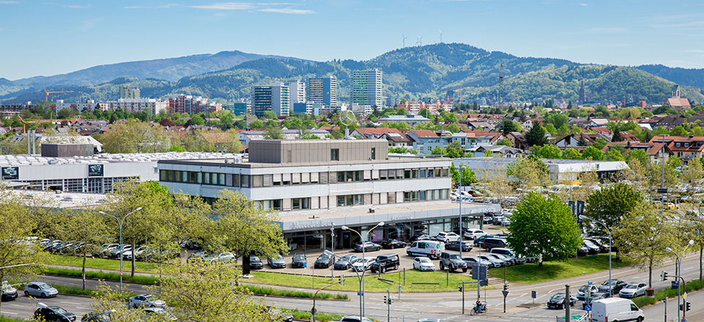 Das Firmengelände der Kestenholz GmbH mit Bergen im Hintergrund Das Firmengelände der Kestenholz GmbH mit Bergen im Hintergrund